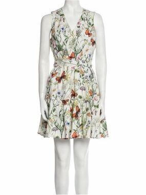 Christian Lacroix White Floral & Orange Butterfly Wrap Dress
